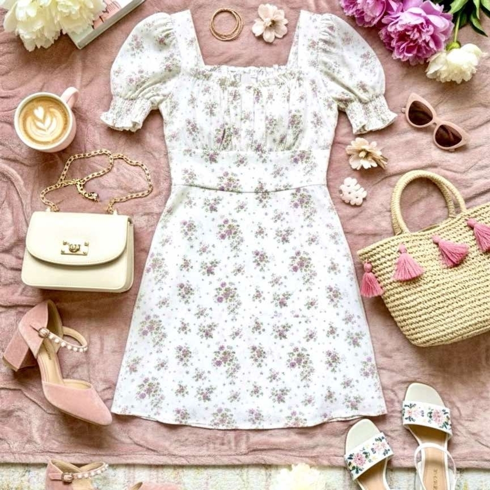 Trixxi White Floral Mini Dress with Pink and Purple Accents